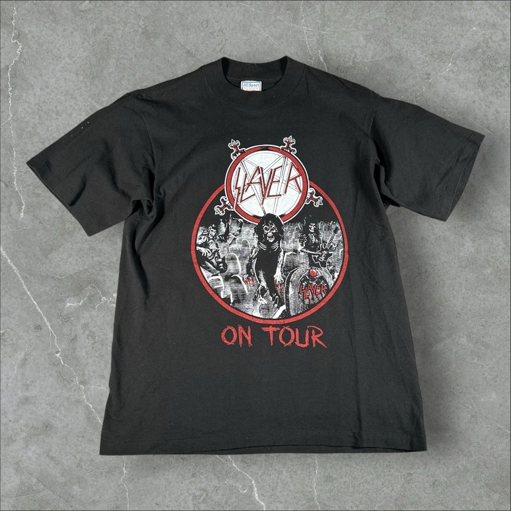 Vintage Slayer Shirt Mens Large Black 90s On Tour‎ Reign In Blood Thrash Metal